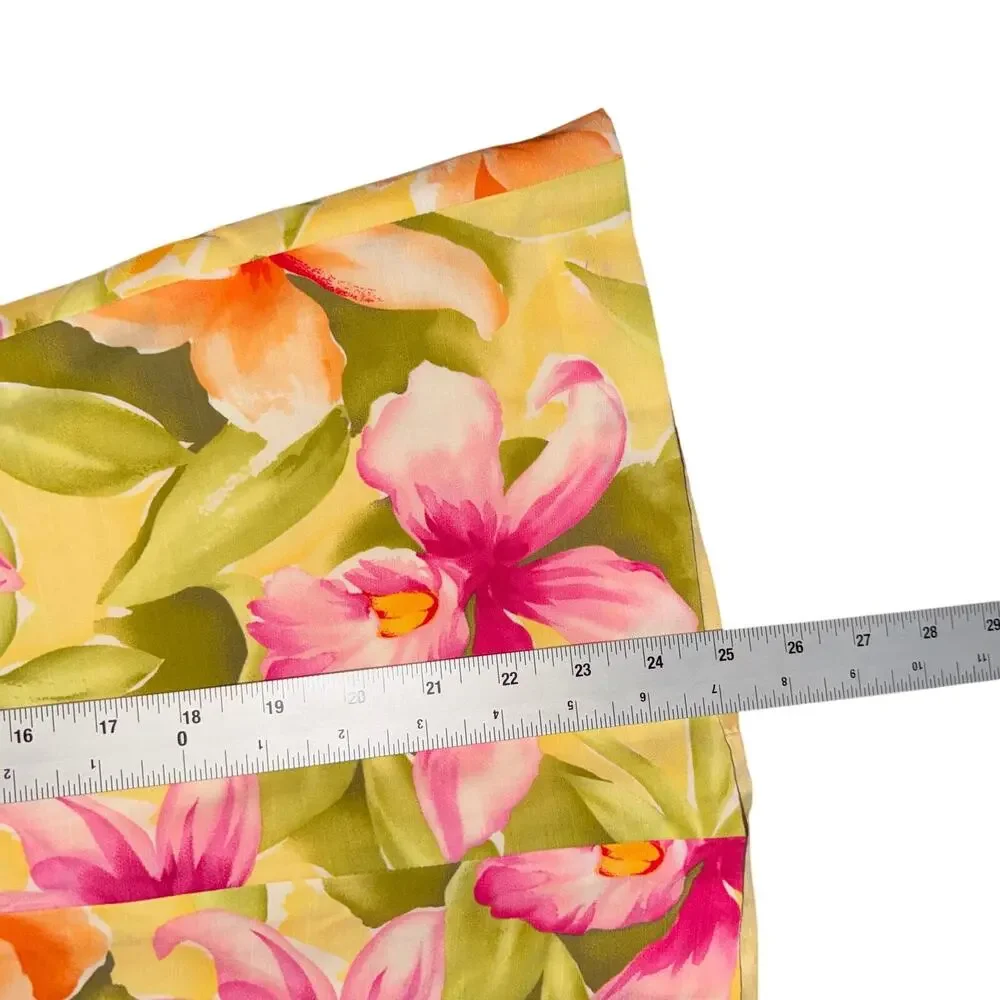 Talbots Floral Silk Cotton Midi A-Line Skirt‎ Yellow Pink Tropical Cottagecore 4